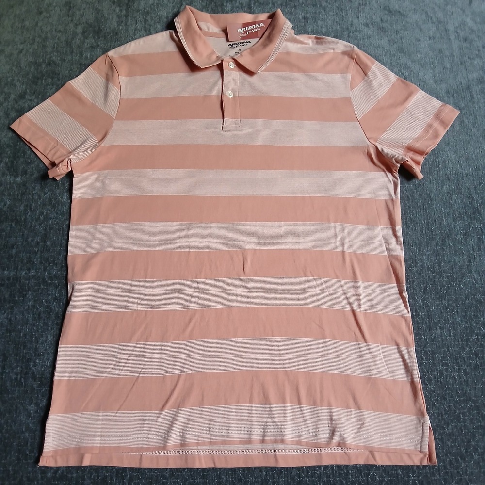 Arizona Jean Co Mens XL Muted Clay Striped Short Sleeve Cotton Polo Shirt NWT